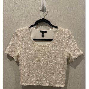 AQUA Antique White Sequin Crop Top